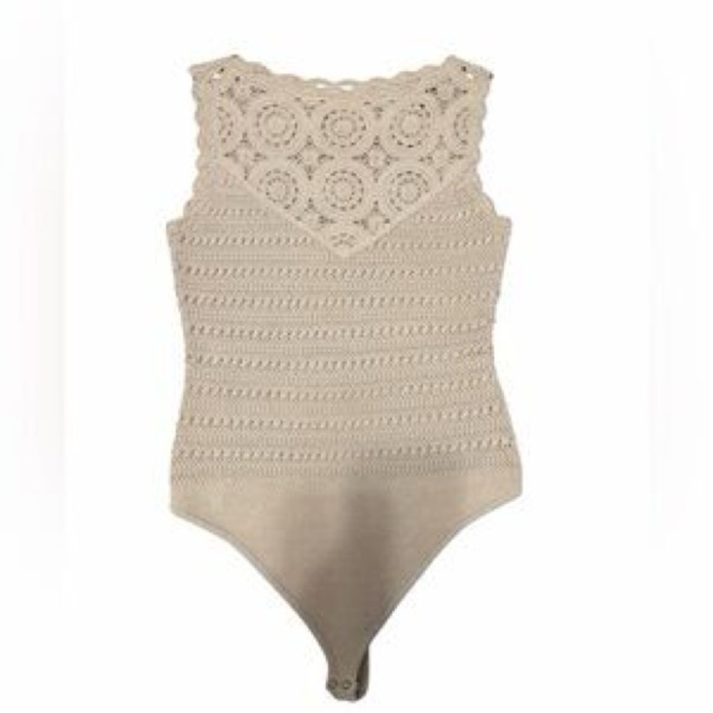 371. Abercrombie & Fitch Tan Crochet Lace Tank Bodysuit
